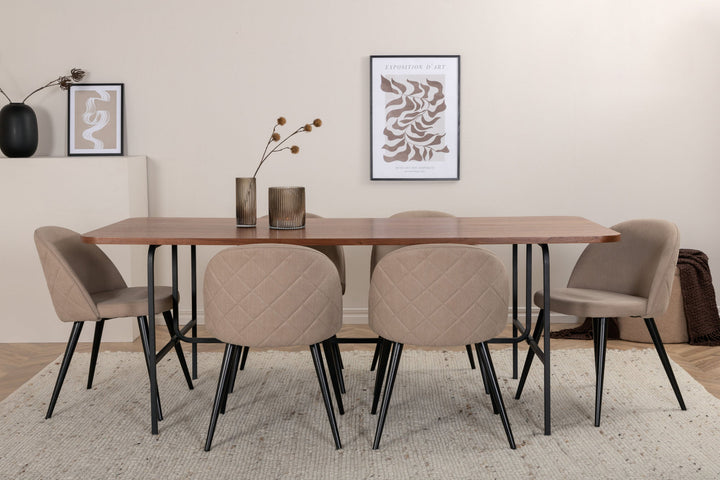 Venture Home Uno Dining Table - Black / Walnut Veneer+Velvet Stitches Chair - Black / Beige Fabric (Polyester linen )_6
