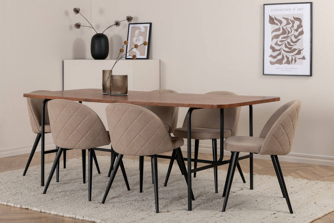 Venture Home Uno Dining Table - Black / Walnut Veneer+Velvet Stitches Chair - Black / Beige Fabric (Polyester linen )_6
