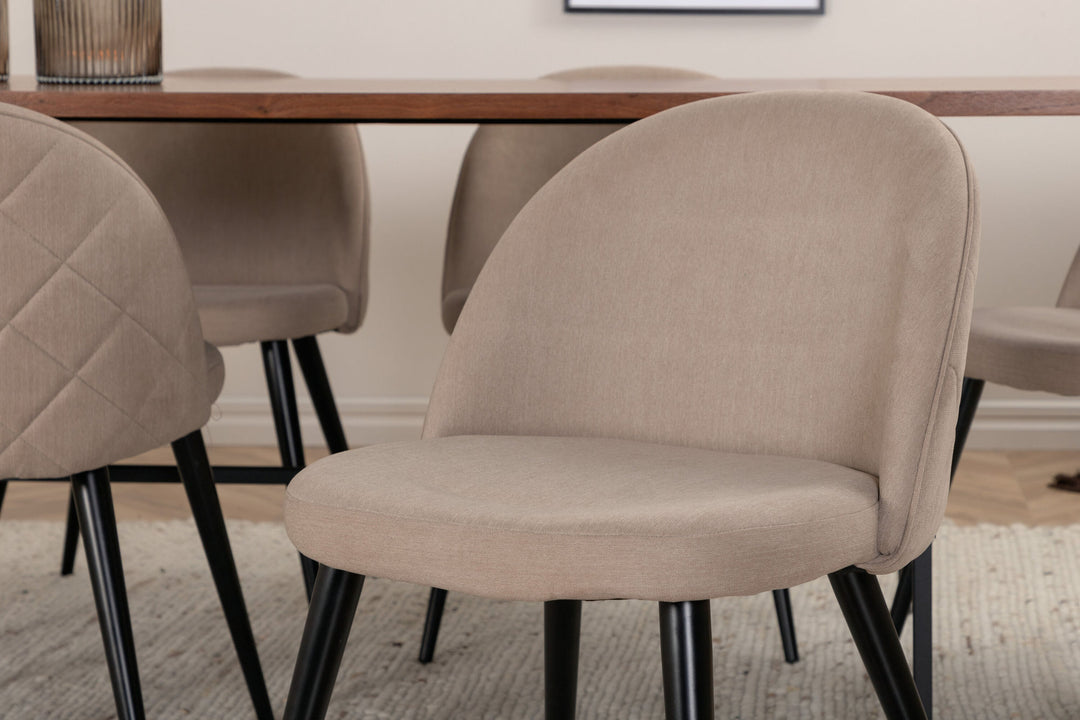 Venture Home Uno Dining Table - Black / Walnut Veneer+Velvet Stitches Chair - Black / Beige Fabric (Polyester linen )_6