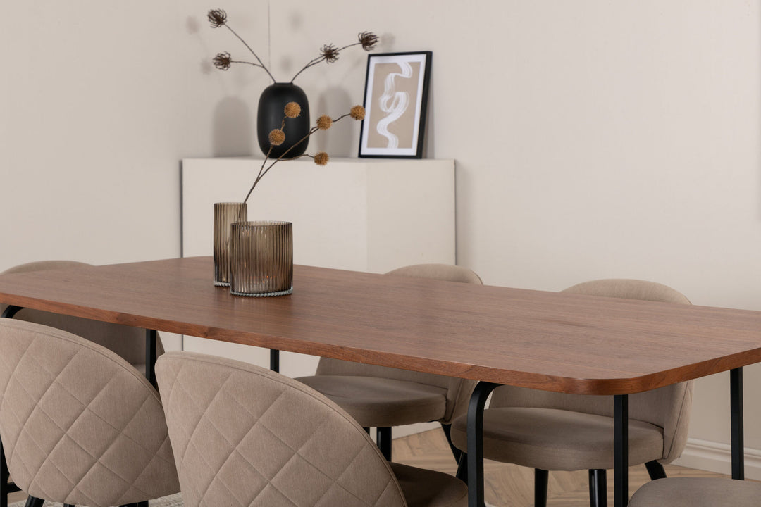 Venture Home Uno Dining Table - Black / Walnut Veneer+Velvet Stitches Chair - Black / Beige Fabric (Polyester linen )_6