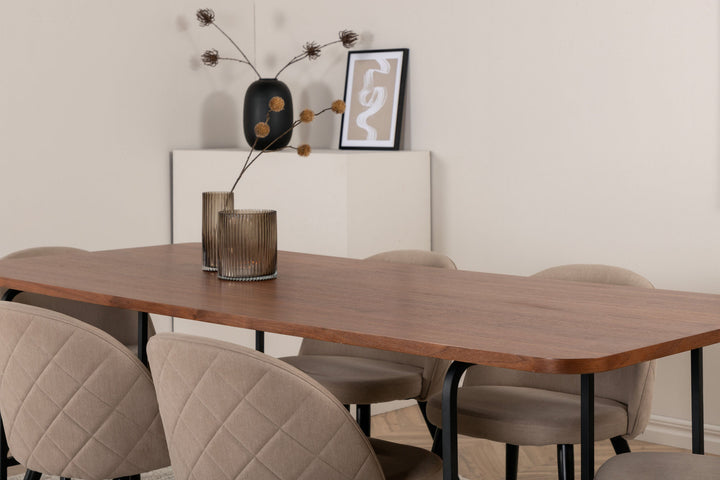 Venture Home Uno Dining Table - Black / Walnut Veneer+Velvet Stitches Chair - Black / Beige Fabric (Polyester linen )_6