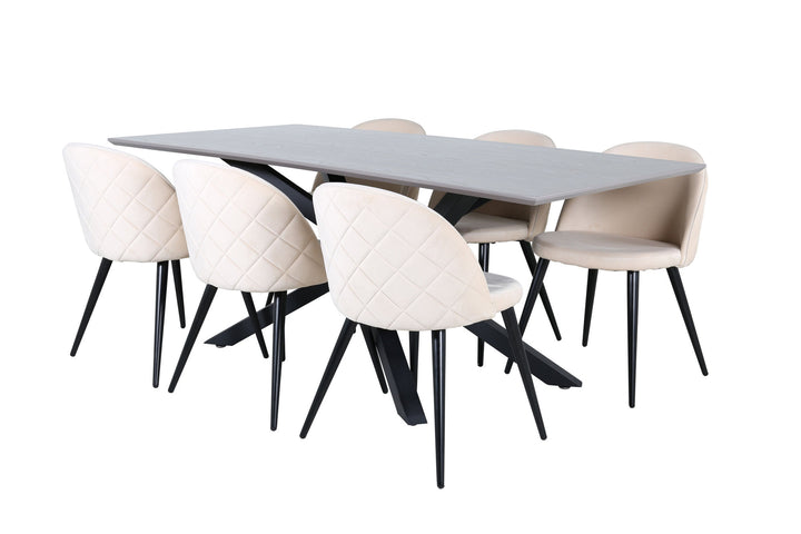 Venture Home Piazza Dining Table - Black / Grey Veneer+Velvet Stitches Chair - Black / Beige Velvet_6