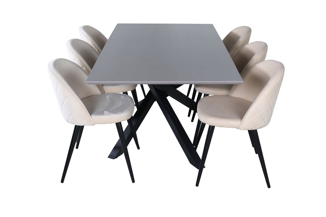 Venture Home Piazza Dining Table - Black / Grey Veneer+Velvet Stitches Chair - Black / Beige Velvet_6