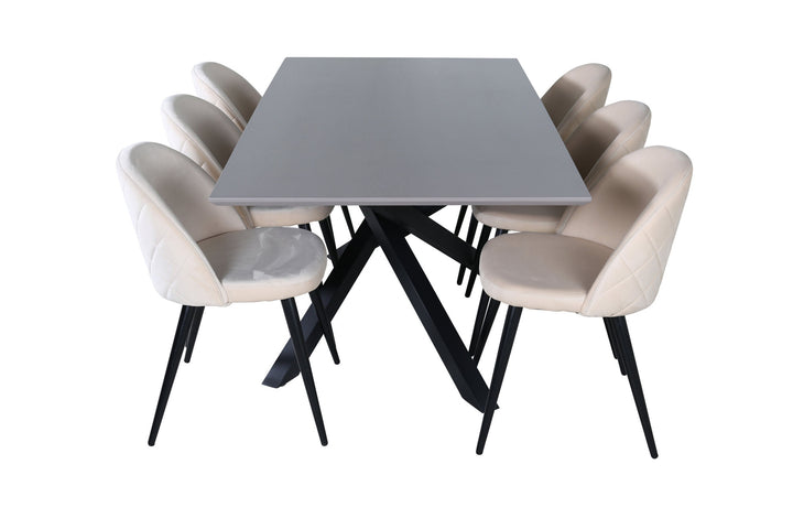 Venture Home Piazza Dining Table - Black / Grey Veneer+Velvet Stitches Chair - Black / Beige Velvet_6