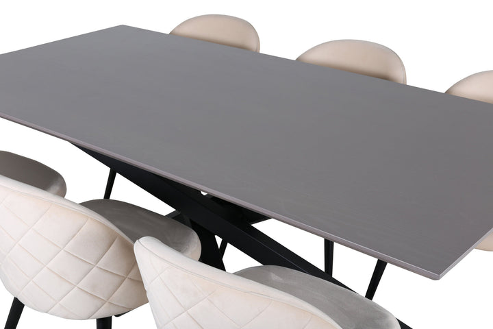 Venture Home Piazza Dining Table - Black / Grey Veneer+Velvet Stitches Chair - Black / Beige Velvet_6