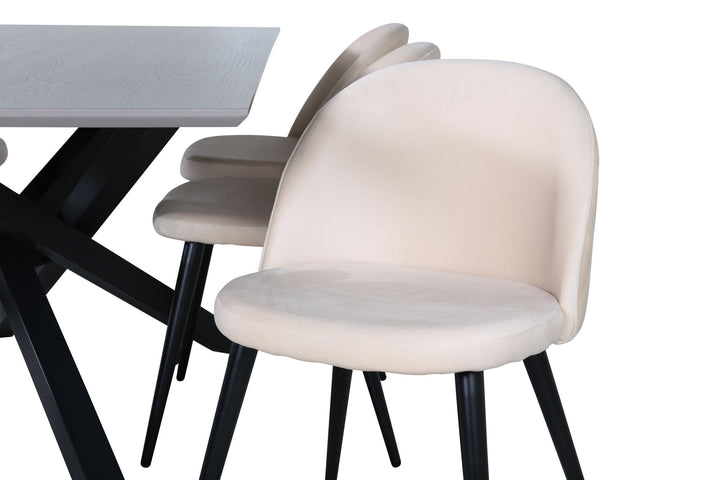 Venture Home Piazza Dining Table - Black / Grey Veneer+Velvet Stitches Chair - Black / Beige Velvet_6