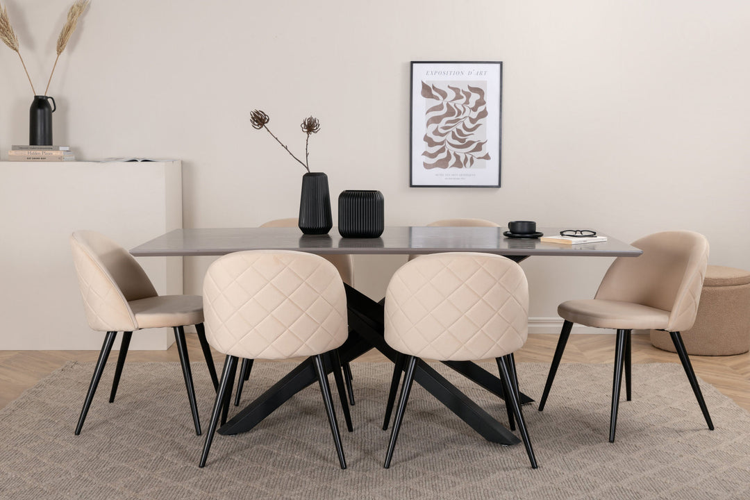 Venture Home Piazza Dining Table - Black / Grey Veneer+Velvet Stitches Chair - Black / Beige Velvet_6