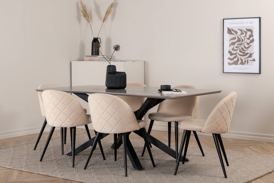 Venture Home Piazza Dining Table - Black / Grey Veneer+Velvet Stitches Chair - Black / Beige Velvet_6