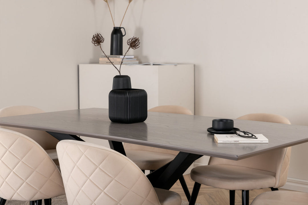 Venture Home Piazza Dining Table - Black / Grey Veneer+Velvet Stitches Chair - Black / Beige Velvet_6