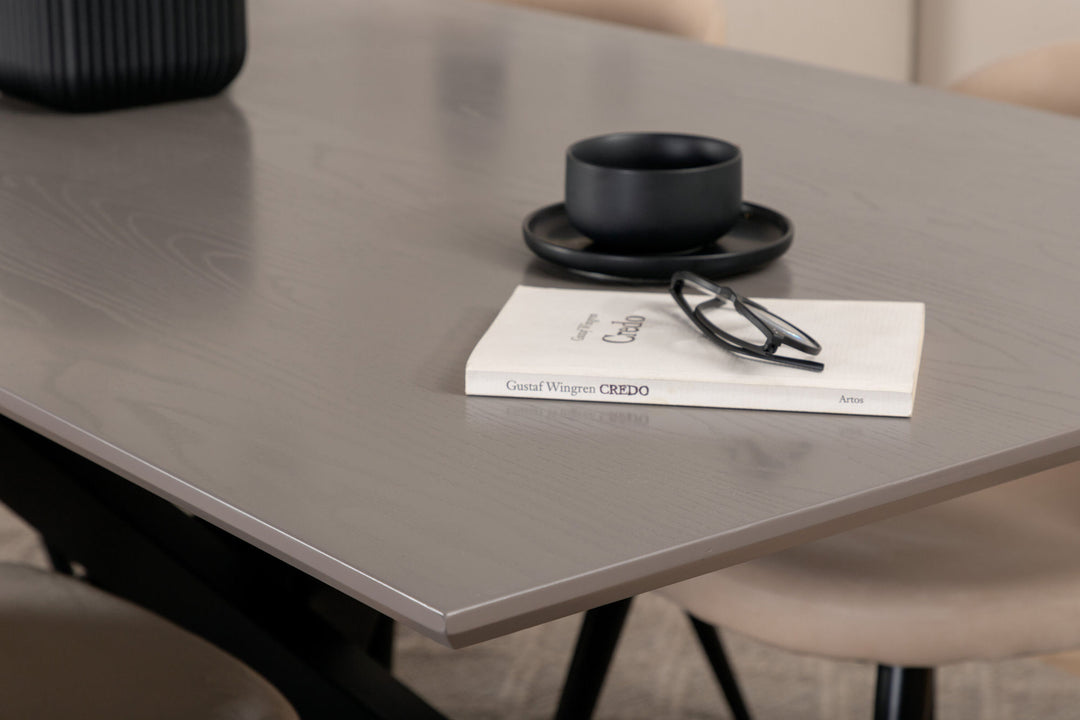 Venture Home Piazza Dining Table - Black / Grey Veneer+Velvet Stitches Chair - Black / Beige Velvet_6