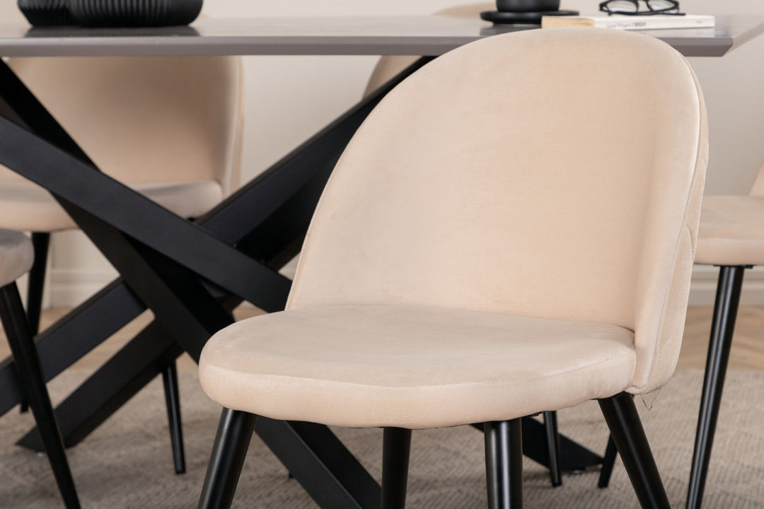 Venture Home Piazza Dining Table - Black / Grey Veneer+Velvet Stitches Chair - Black / Beige Velvet_6
