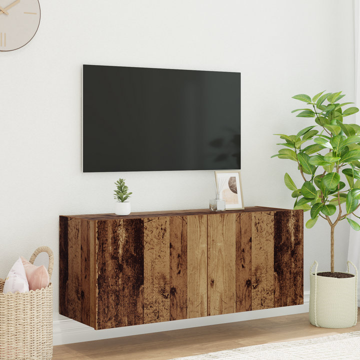 TV vægskab med LED Gammelt træ 100 x 35 x 41 cm Konstrueret træ