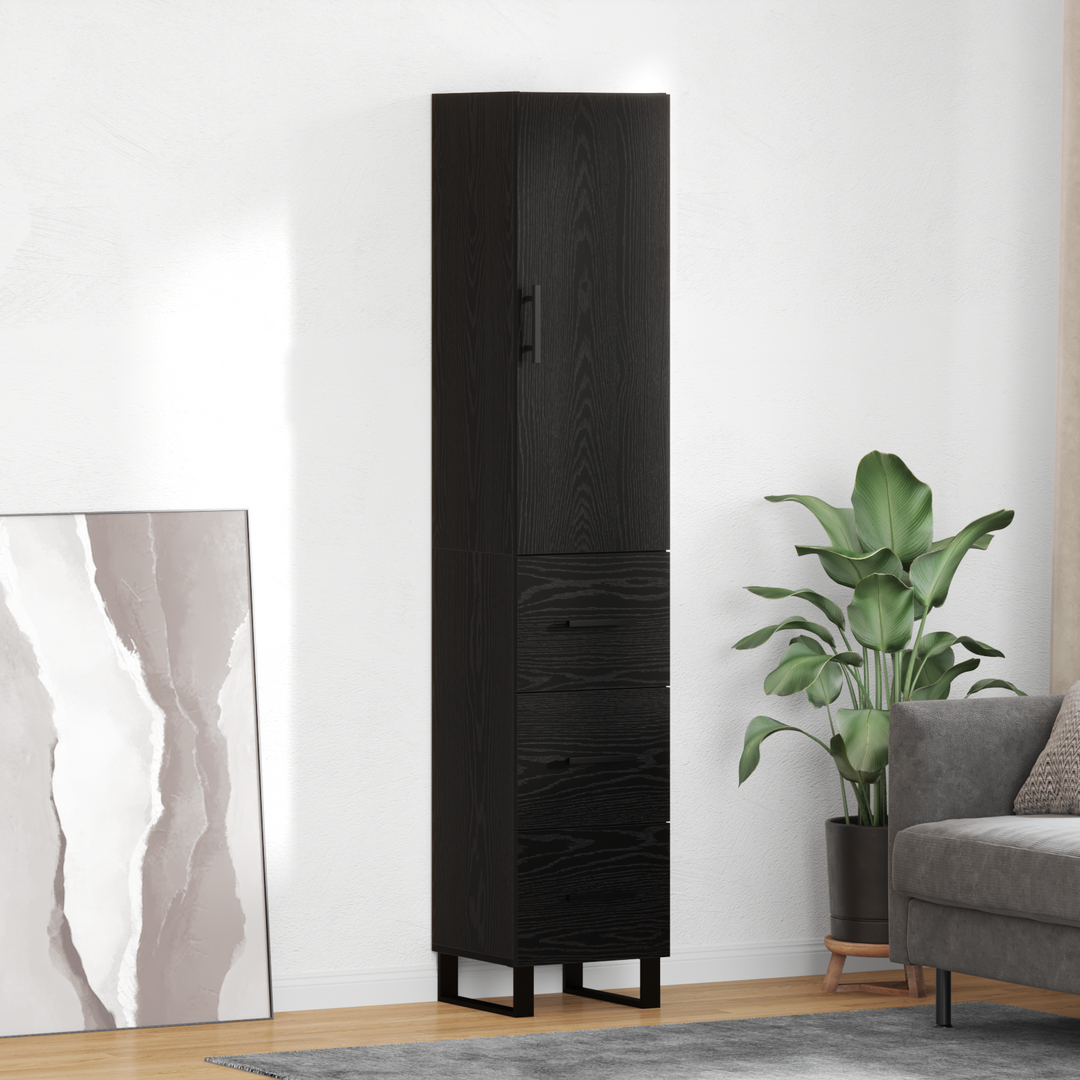 Highboard med skuffe Sort eg 34,5 x 34 x 180 cm Konstrueret træ