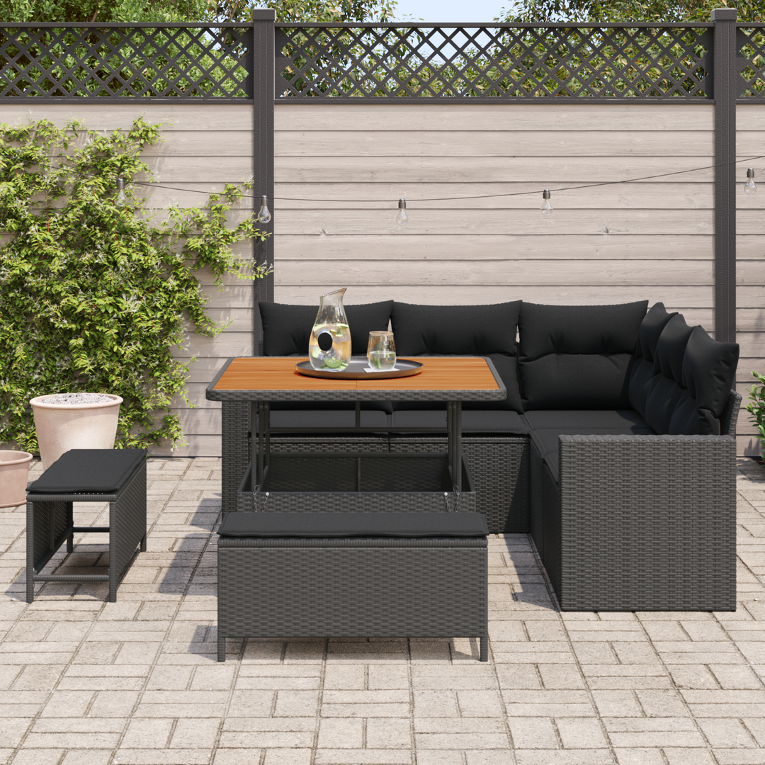 Havesofa Sæt med pude 9 pcs Sort polyrattan