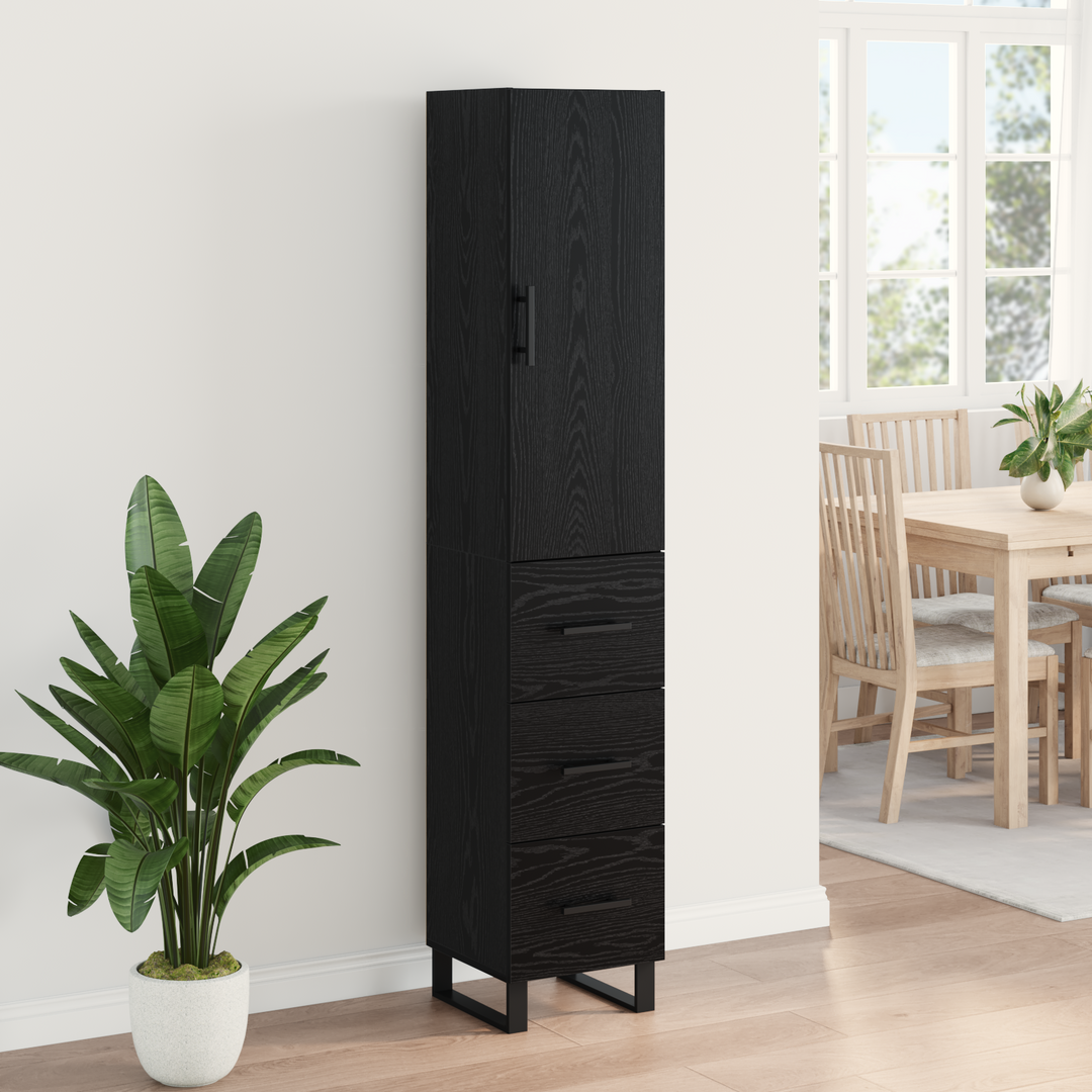 Highboard med skuffe Sort eg 34,5 x 34 x 180 cm Konstrueret træ