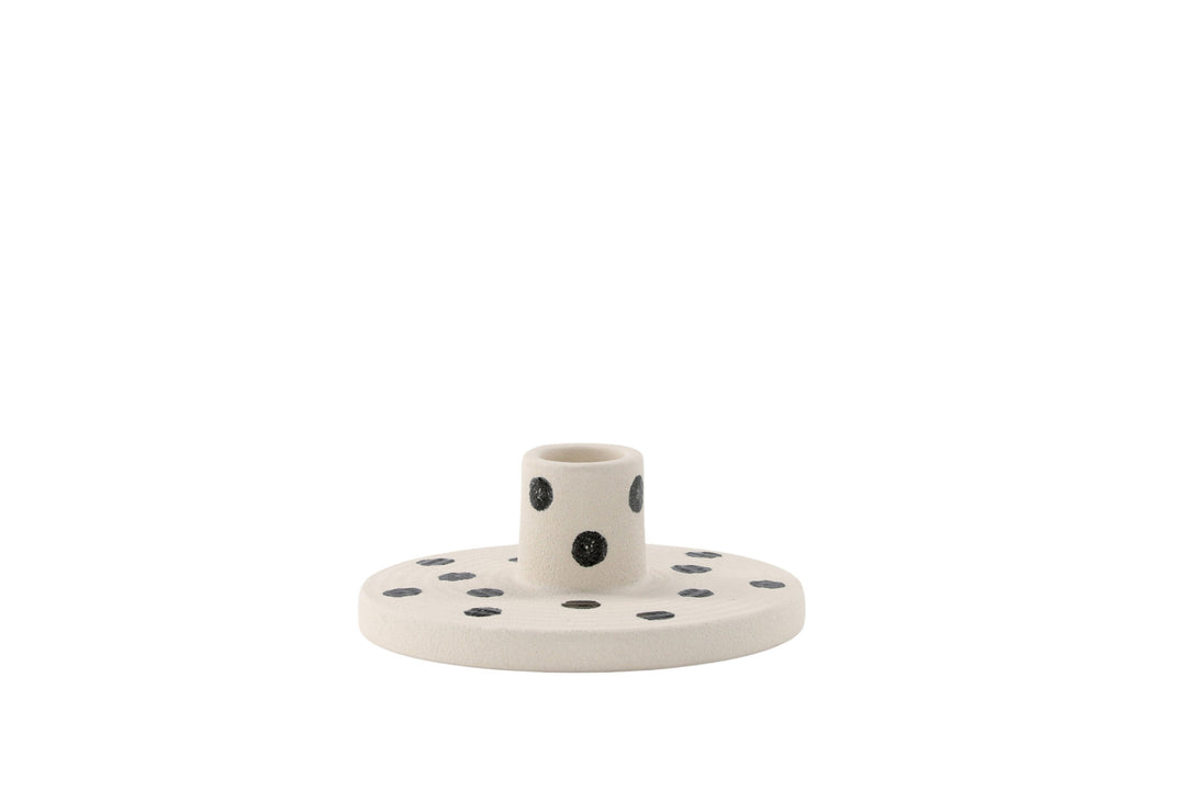 Venture Home Bette Candlestick - White/Black Dots - W12*H5cm