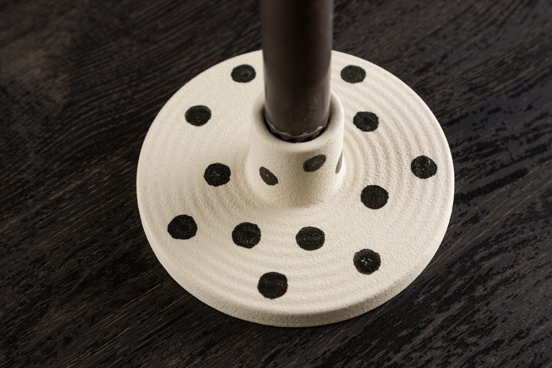 Venture Home Bette Candlestick - White/Black Dots - W12*H5cm