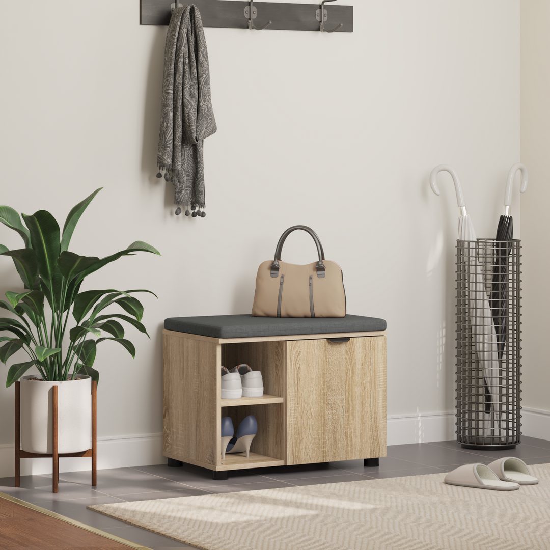 Hallbænk med dør Sonoma eg 60 x 38 x 46 cm Kunstigt træ og stof