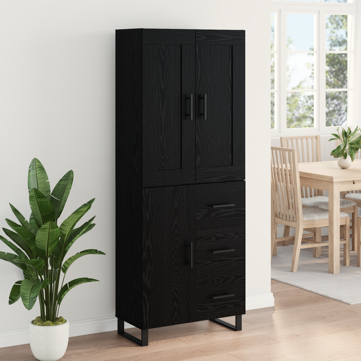 Highboard med skuffe Sort eg 69,5 x 34 x 180 cm Konstrueret træ