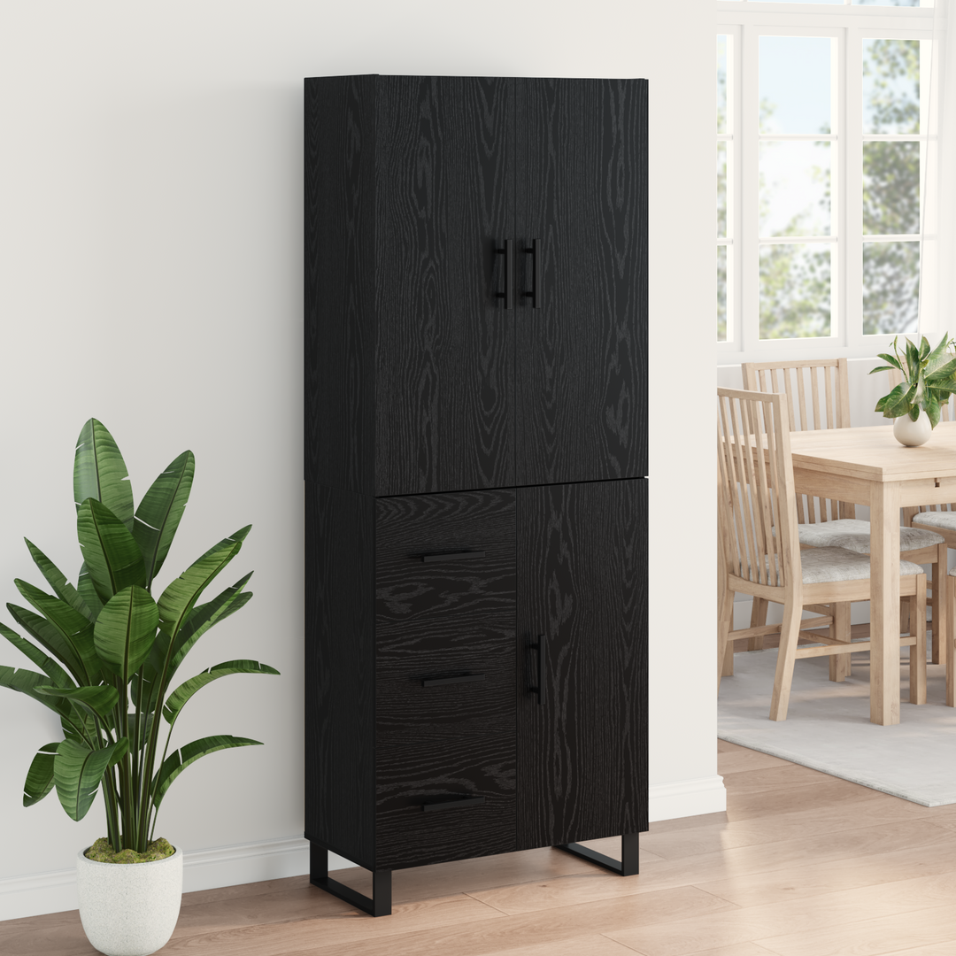 Highboard 2 pcs Sort eg 69,5 x 34 x 180 cm Ingeniørtræ og glas