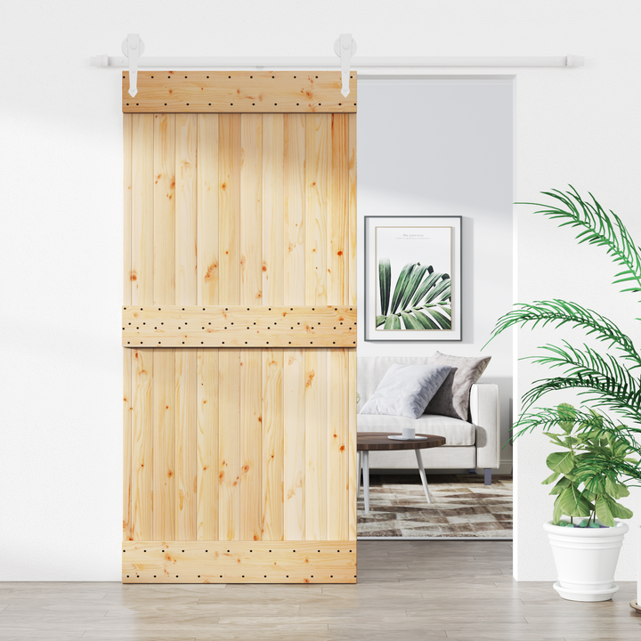 Skydedør Natur og hvid 95 x 210 cm Massivt Fyrretræ