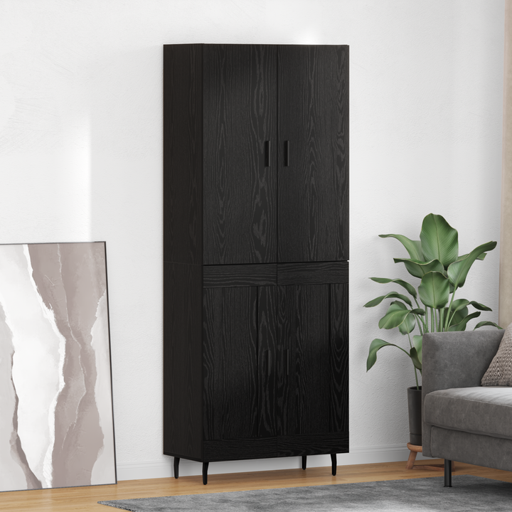 Highboard 2 pcs Sort eg Ingeniørtræ og glas