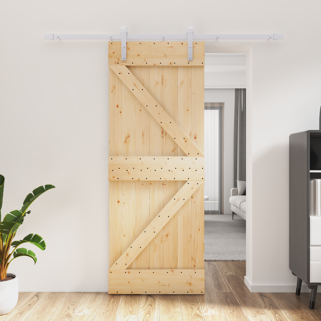 Skydedør Natur og hvid 80 x 210 cm Massivt fyrretræ