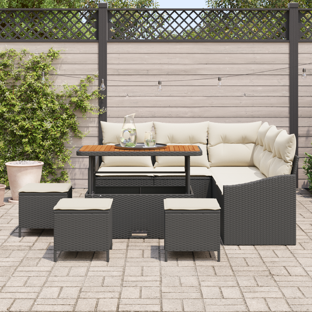 Havesofa Sæt med pude med opbevaring 9 pcs Sort Poly rattan