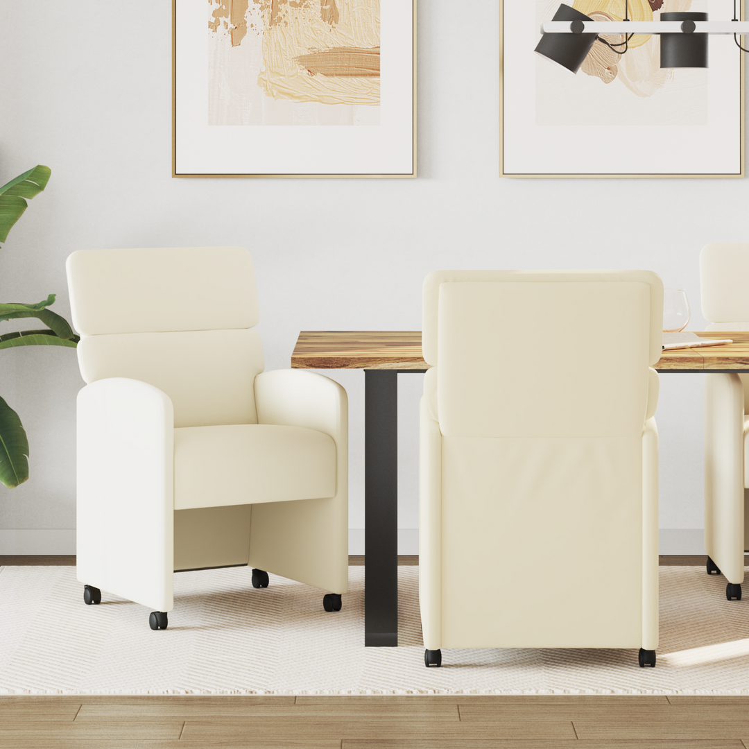 Spisebordsstole med hjul 2 pcs Creme 58 x 65 x 98 cm Kunstlæder