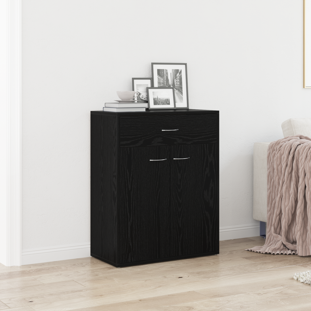 Sideboard med skuffe Sort eg 60 x 30 x 75 cm Konstrueret træ
