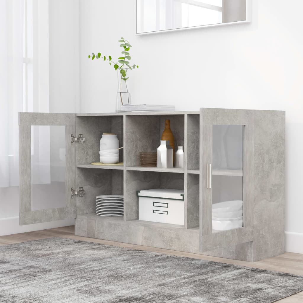 vitrineskab 120x30,5x70 cm konstrueret træ betongrå