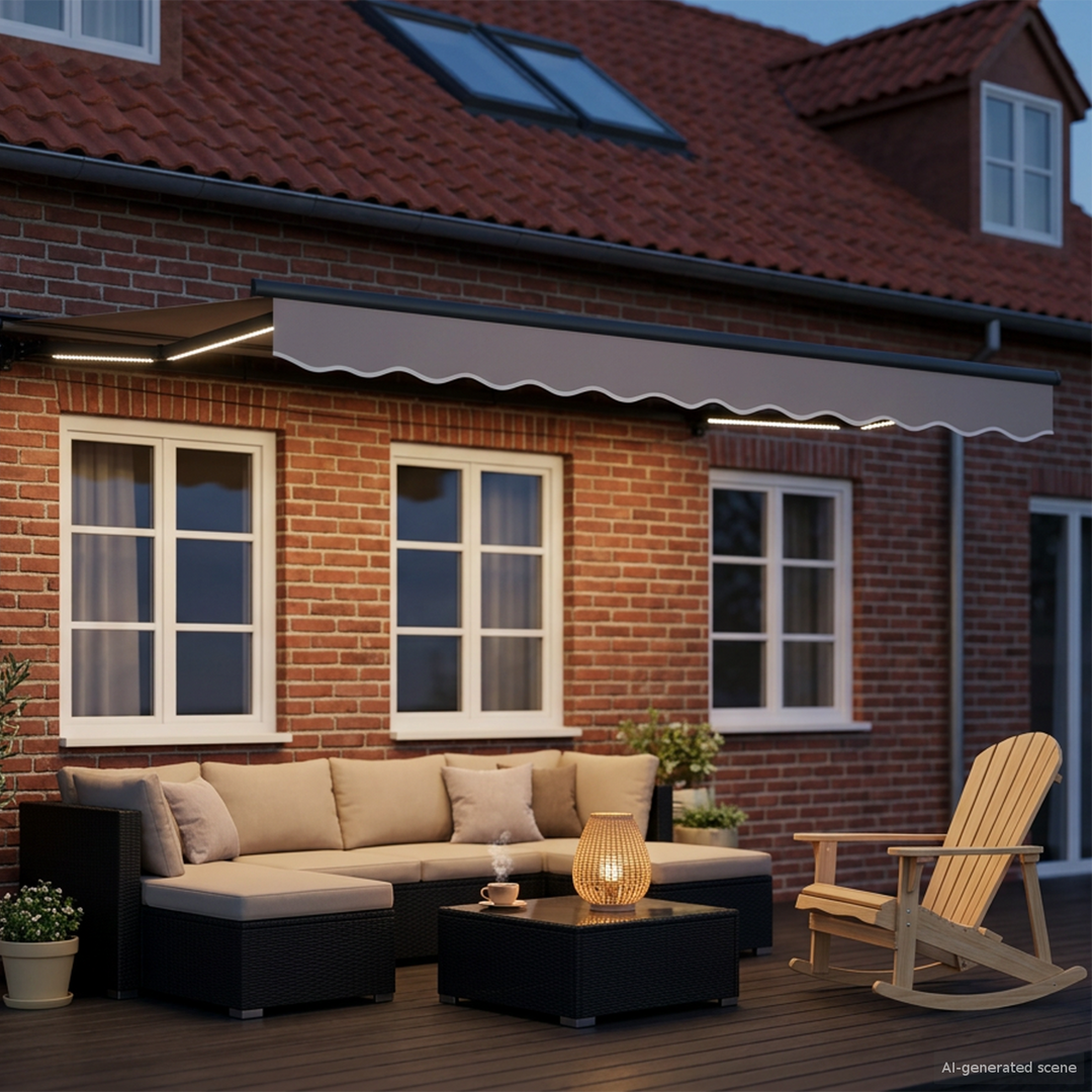 Elektrisk Markisedugramme med LED Antracit 3 x 2 m Aluminium