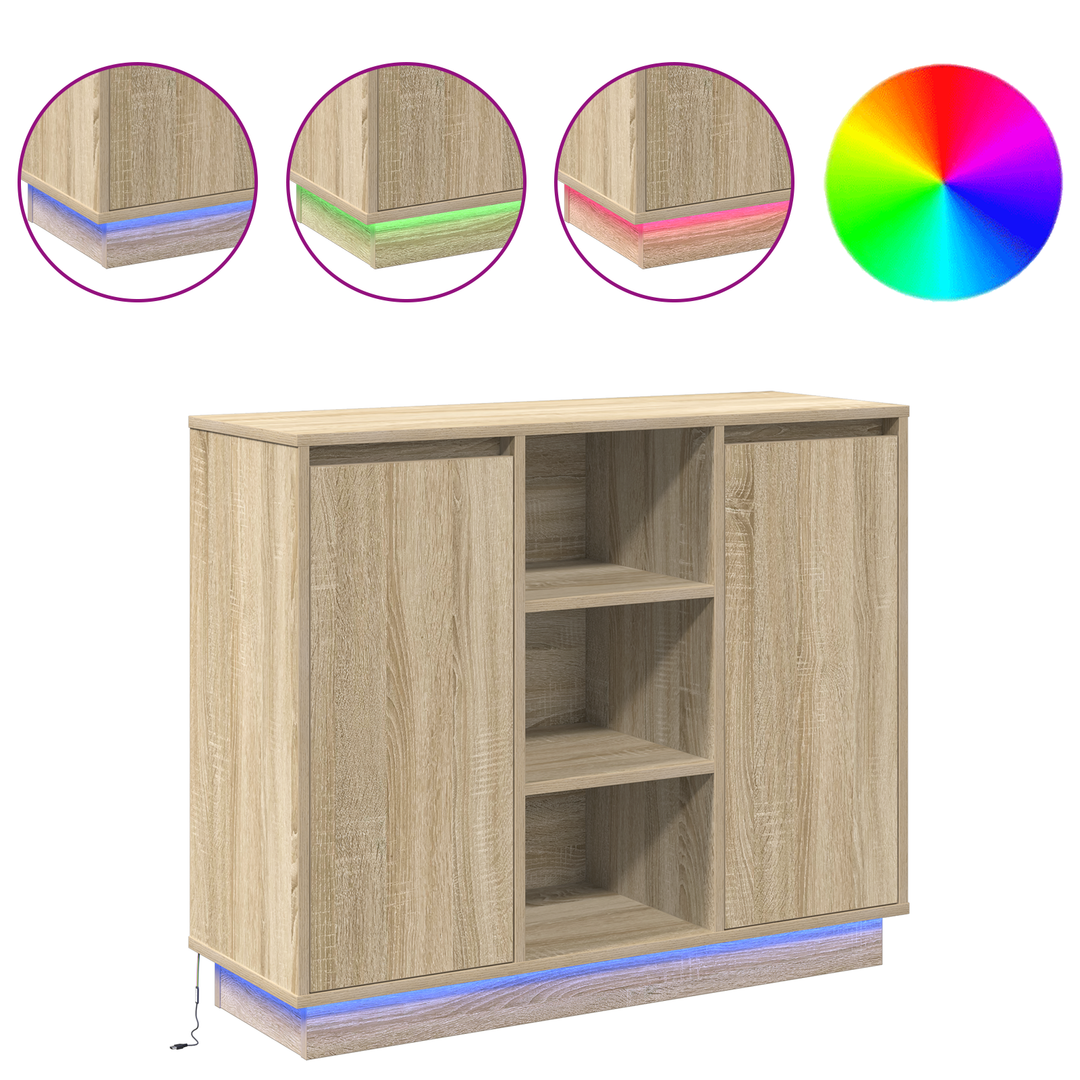 LED Sideboard Sonoma eg 90 x 32 x 75 cm Konstrueret træ