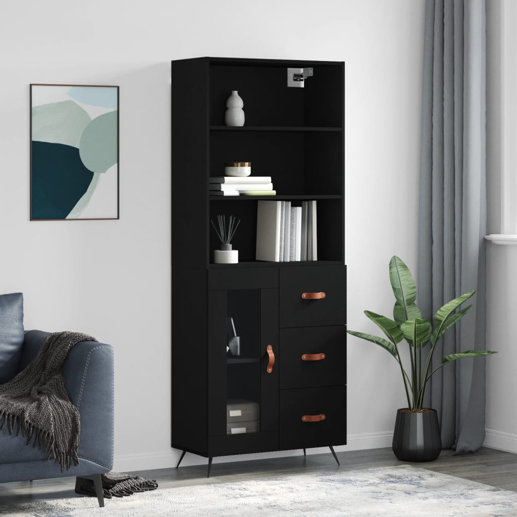 højskab 69,5x34x180 cm konstrueret træ sort