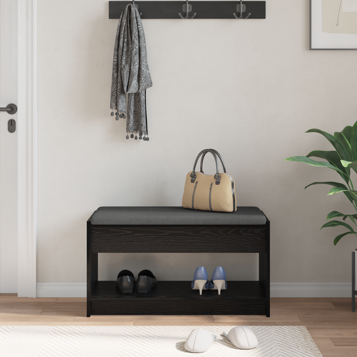 Hallbænk med pude Sort Eg 83 x 38 x 45 cm Kunstigt træ og stof