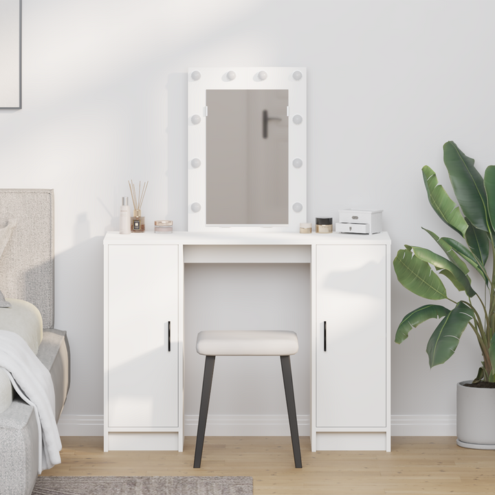 Klædeskab med spejllys Hvid 102 x 33 x 135 cm Konstrueret træ