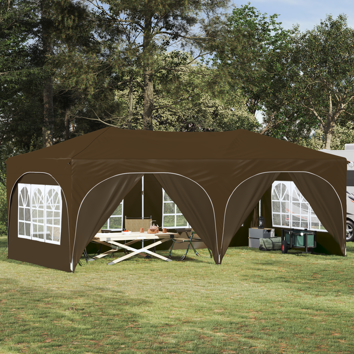 Pop-up Festtelt 575 x 288 x 245 cm Gråbrun Oxford stof