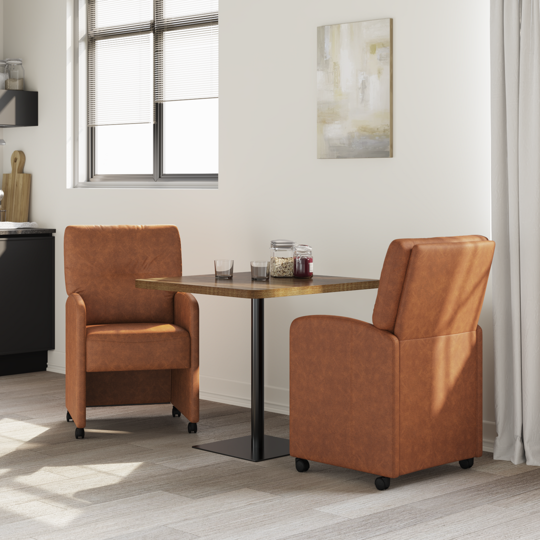Spisebordsstole med hjul 2 pcs Brun 57 x 67 x 95 cm Kunstlæder