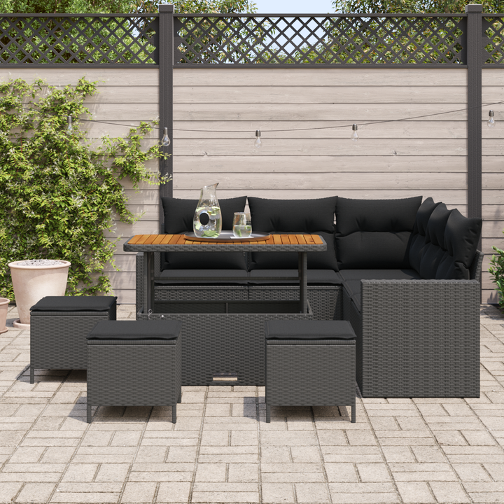 Havesofa Sæt med pude 10 pcs Sort polyrattan