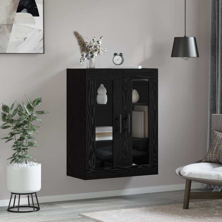 Vægskab Vægmonteret Sort eg 69.5 x 34 x 90 cm Konstrueret træ
