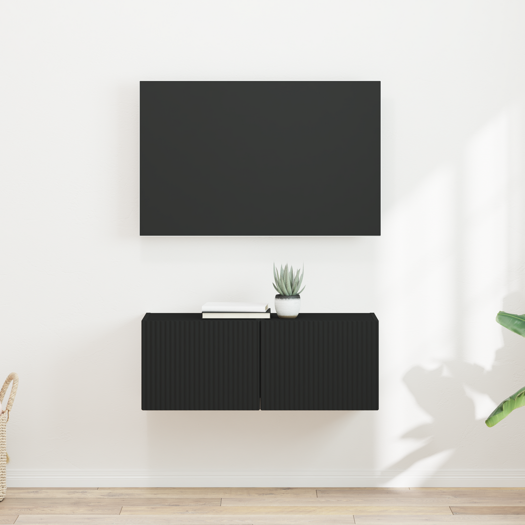 TV vægskab 2 pcs Sort 39 x 31 x 29,5 cm Konstrueret træ