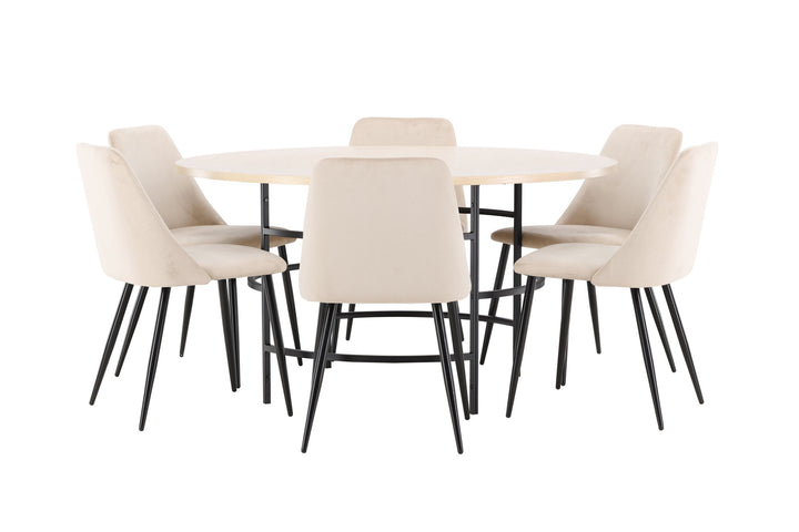 Venture Home Copenhagen Table - Whitewash/Black with 6 Night Chair - Black / Beige