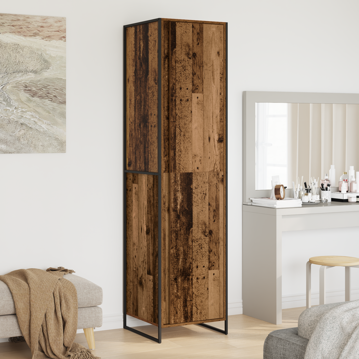 Warderobe med dør Gammelt træ 50 x 50 x 200 cm Konstrueret træ