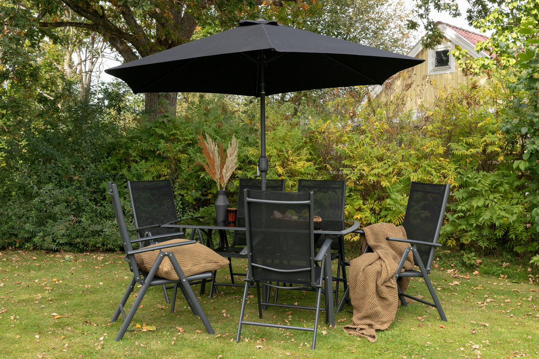 Venture Home Brekki - Dining Set inc. Umbrella- Black - Aluminium -c