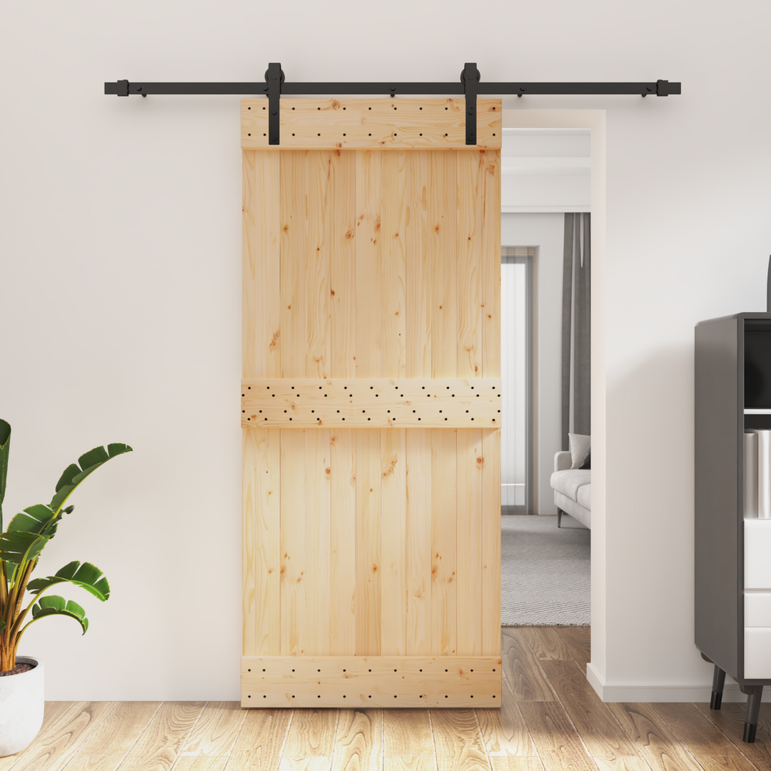 Skydedør Naturfarvet og sort 90 x 210 cm Massivt Fyrretræ