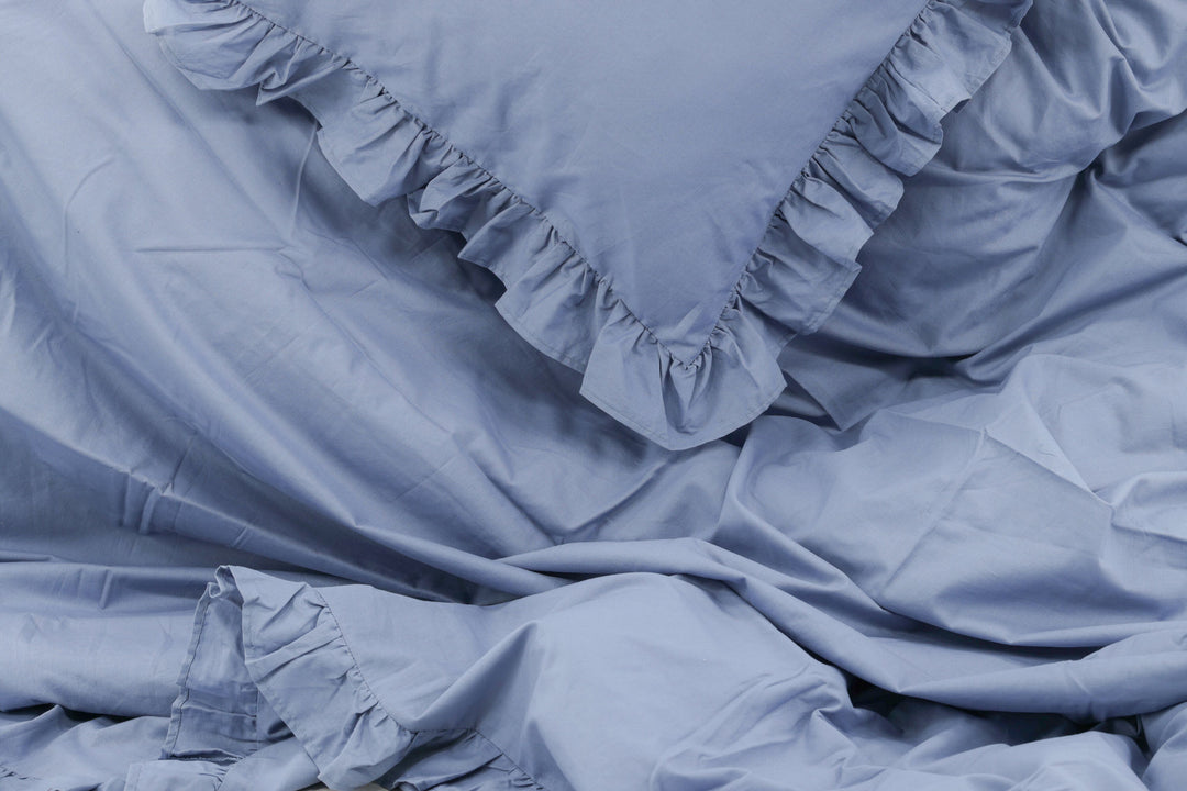Venture Home Levi Bed Set Cotton w ruffle - Blue - 150*200