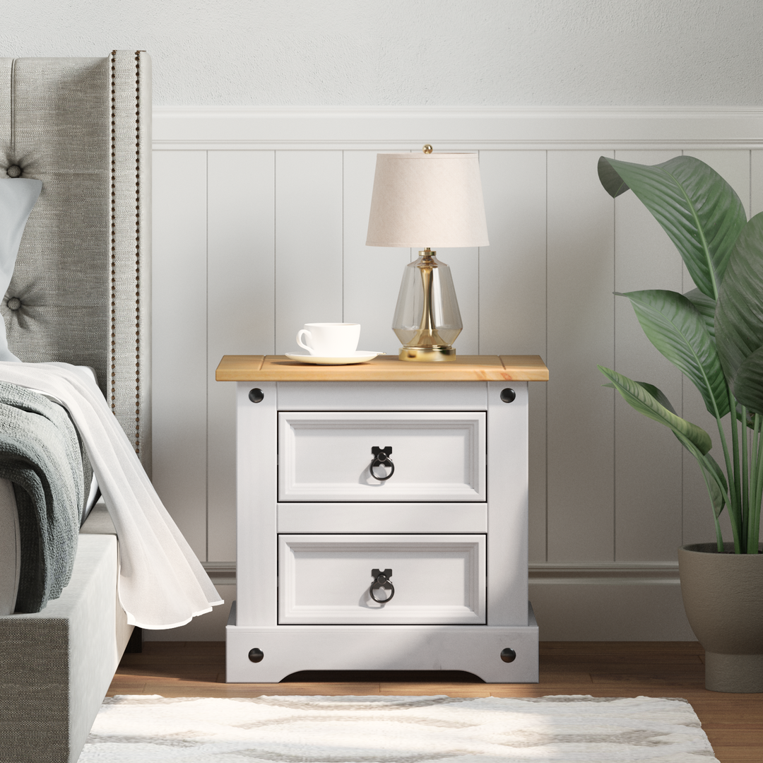 Sengebord Corona Hvid 53 x 39 x 47 cm Massiv fyrretræ