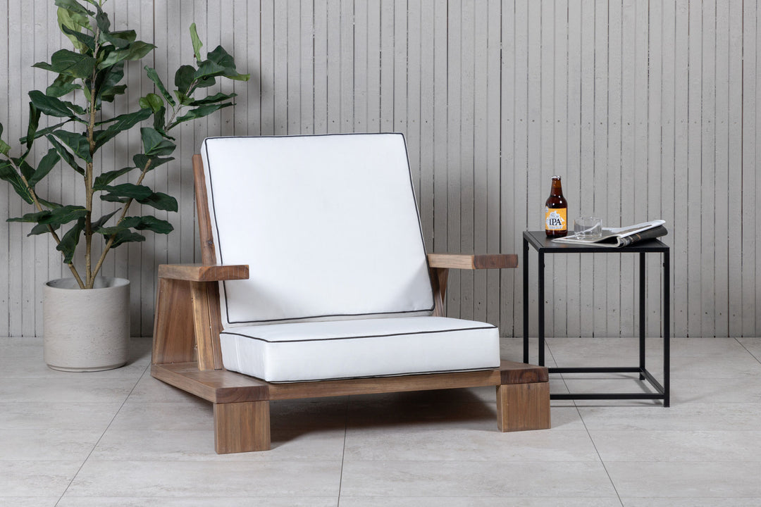 Venture Home Daria lounge chair-acacia wire brushed/off white cushion