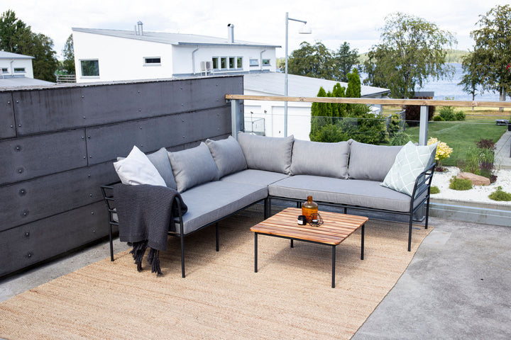 Venture Home Penh Balcony Corner Sofa - Black / Acacia