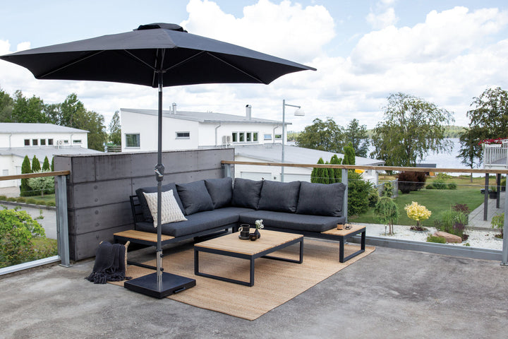Venture Home Panama Corner Sofa - Black Alu / Grey Cushions / Acacia